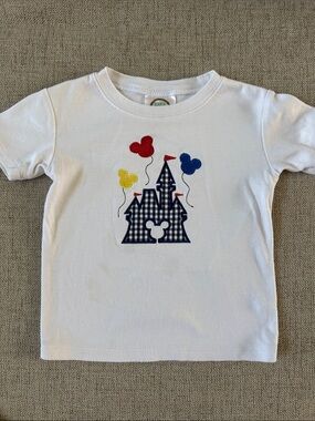 White Kids Castle Appliqué Tee with Red, Blue & Yellow Balloons